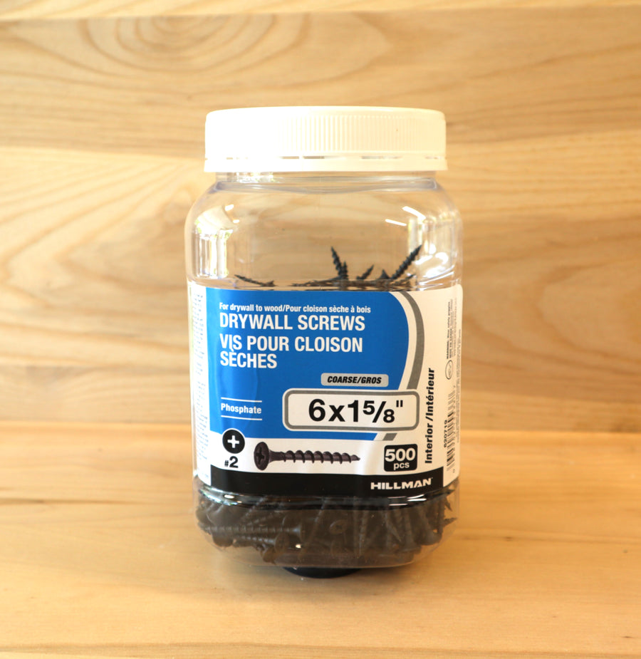 Drywall Screws - Flat Head Philips Drive Course Thread (6 x 1-5/8")