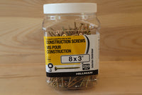 Construction Screws - Flat Head Square Drive - Yellow Zinc (8x3")