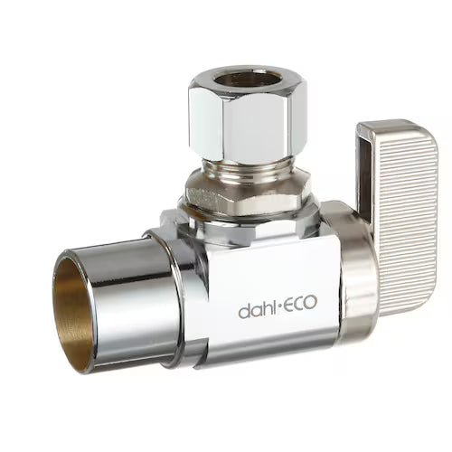 dahl Valve - Supply Stop - 1/2 Female Solder x 3/8 OD Comp, Angle, Plated