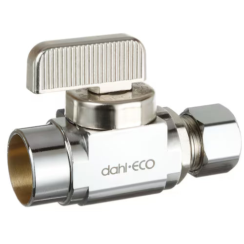 dahl Valve - Supply Stop - 1/2 Female Solder x 3/8 OD Comp, Straight, Plated